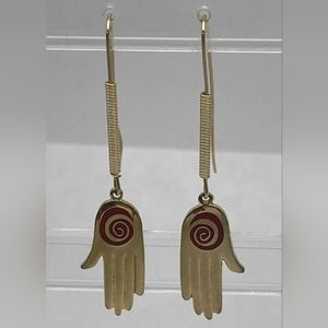 RARE Laurel Burch Hamsa Hands Earrings  Signed Vintage Cloisonne